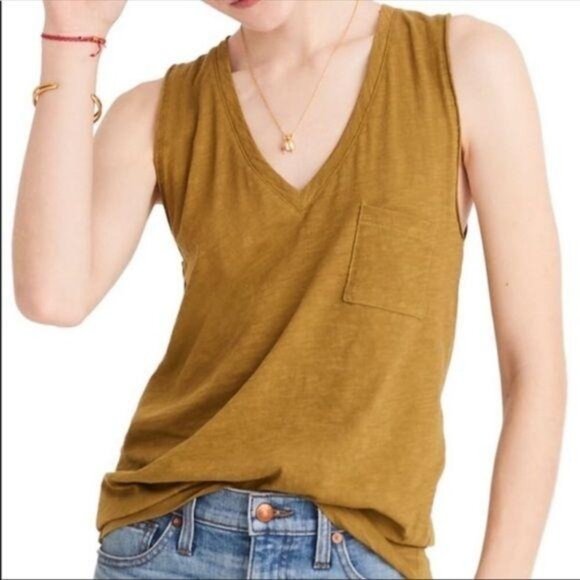 Madewell XXS Pocket Tank Orange Sleeveless Top Blouse V Neck Whisper - Picture 1 of 8